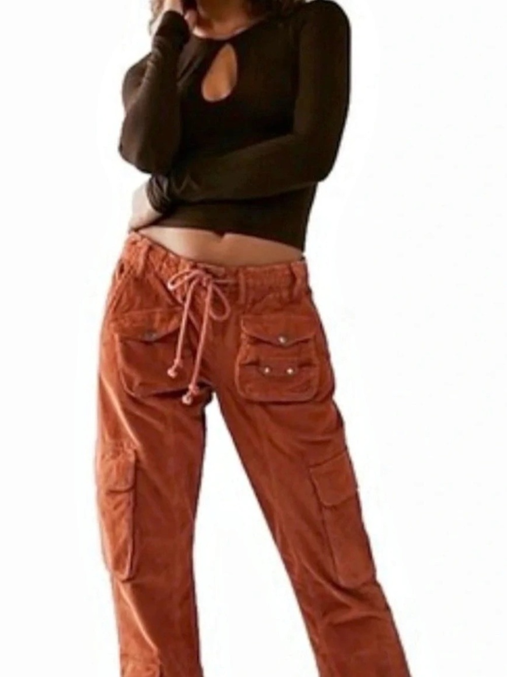 Free people Corduroy Cargo Pants in Brown Size Medium NWT